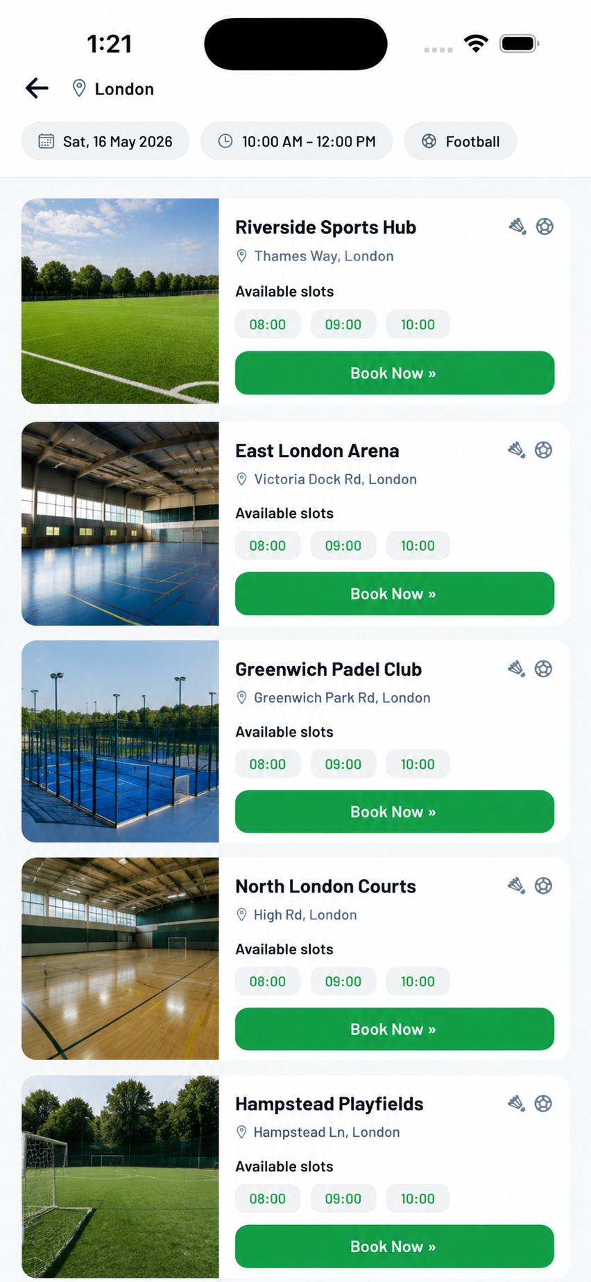 GameOn — venues matching your filters